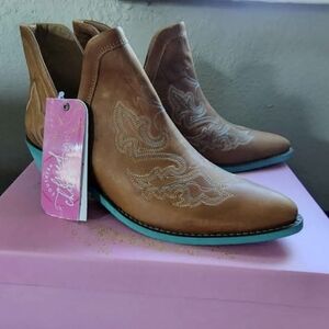 Stylish Brown and Turquoise Ankle Booties